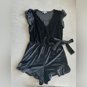 She + Sky Black Velvet Romper